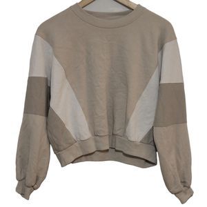 Abercrombie & Fitch Soft AF Gray White Colorblock Cropped Crew Sweatshirt Size S